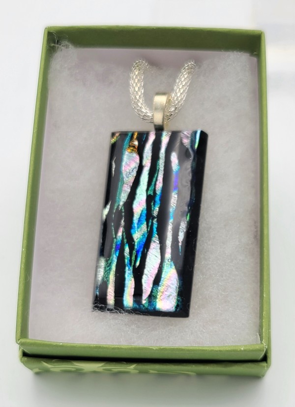 Necklace-Black with Silver Dichroic Stripes by Kathy Kollenburn