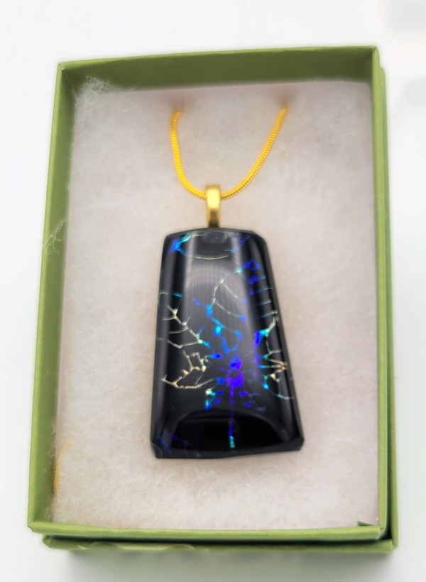 Necklace, Black with Dichroic Leaves by Kathy Kollenburn