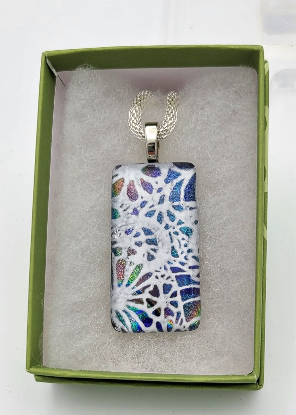 Necklace, Black with White Floral Pattern in Dichroic