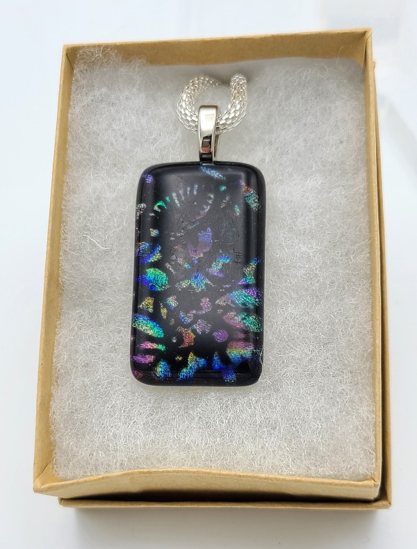 Necklace, Black with Floral Pattern in Dichroic