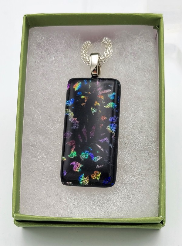 Necklace, Black with Floral Pattern in Dichroic