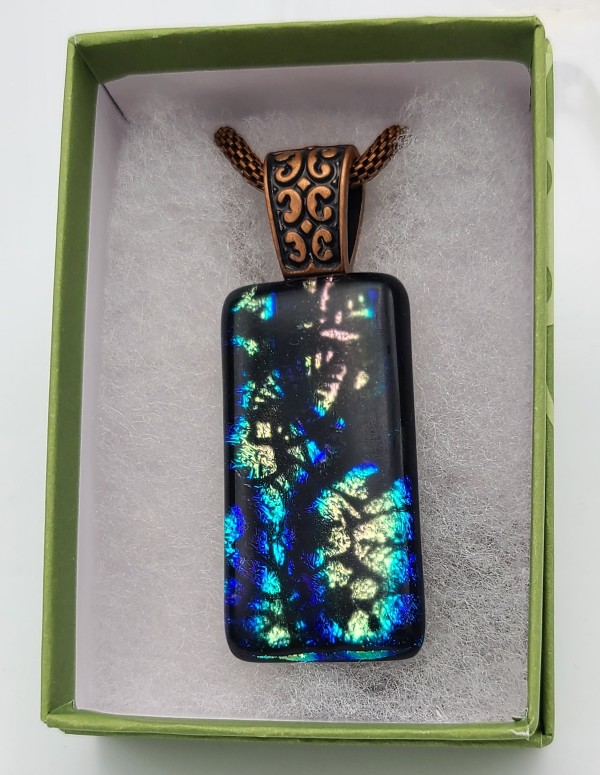 Necklace, Black with Floral Design in Dichroic by Kathy Kollenburn