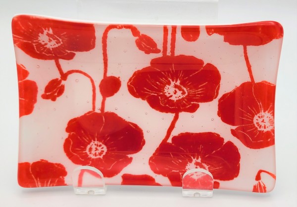Soap Dish/Spoon Rest-Poppies on White
