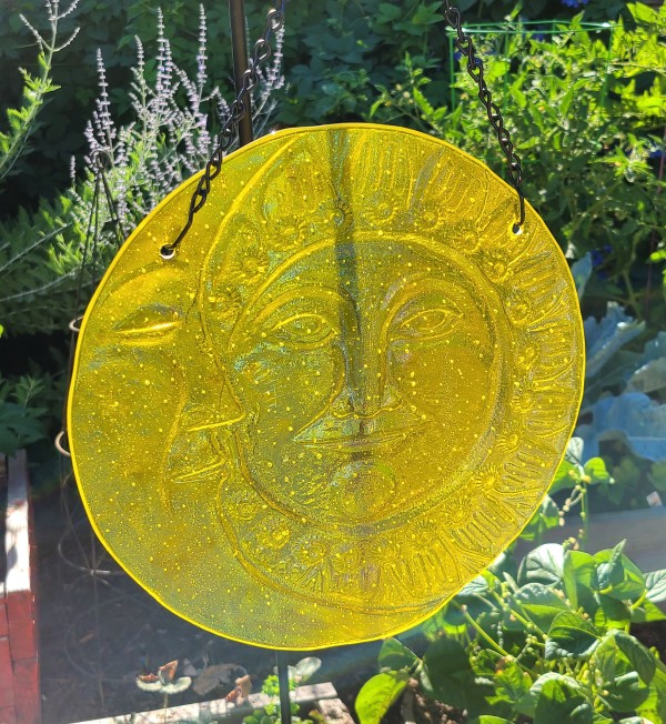 Garden Hanger-Sun/Moon in Yellow Irid by Kathy Kollenburn