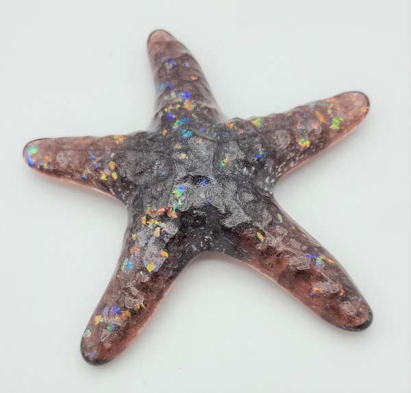 Starfish Paperweight-Plum with Dichroic by Kathy Kollenburn