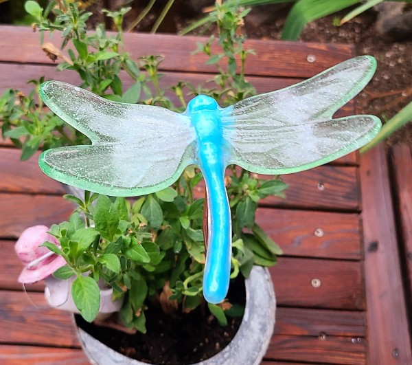 Plant Pick-Cyan/Grass Green Green Dragonfly, Large