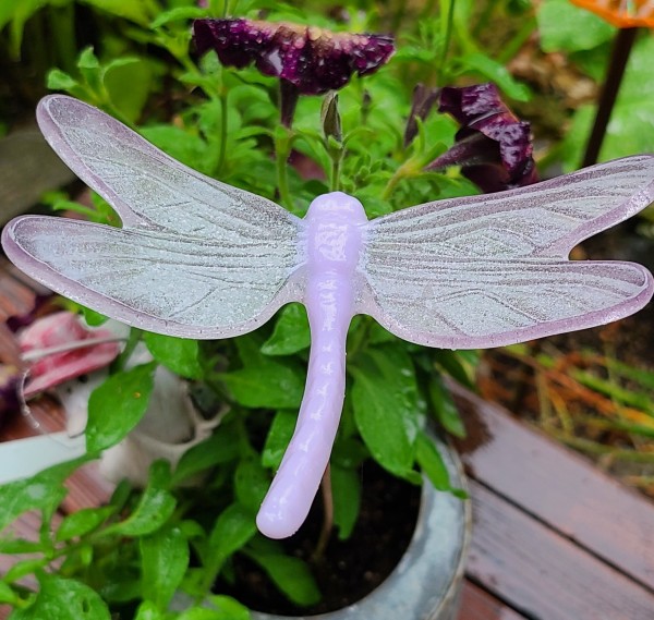 Plant Pick-Dragonfly, Large in Pinks by Kathy Kollenburn