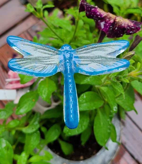 Plant Pick-Dragonfly, Medium in Blues/Clear by Kathy Kollenburn