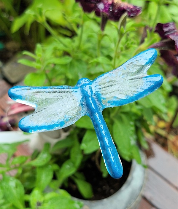 Plant Pick-Dragonfly, Small in Blues/Clear