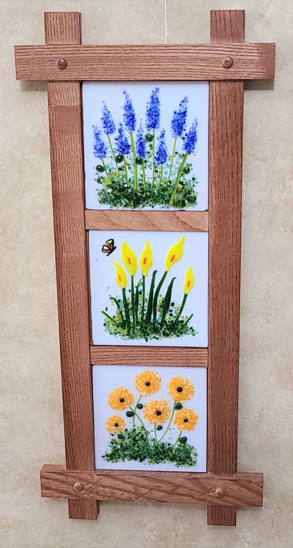 Wall Hanging-3 Floral Panels in Mission Frame