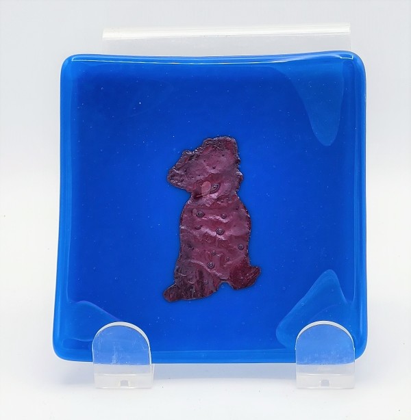 Small Dog Plate-Copper Pug on Blue by Kathy Kollenburn