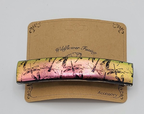 Barrette-Dragonflies on Pink/Gold Dichroic, Uncapped