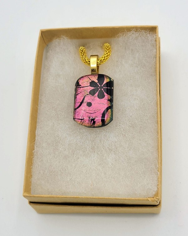 Necklace-Floral Design on Pink Dichroic by Kathy Kollenburn