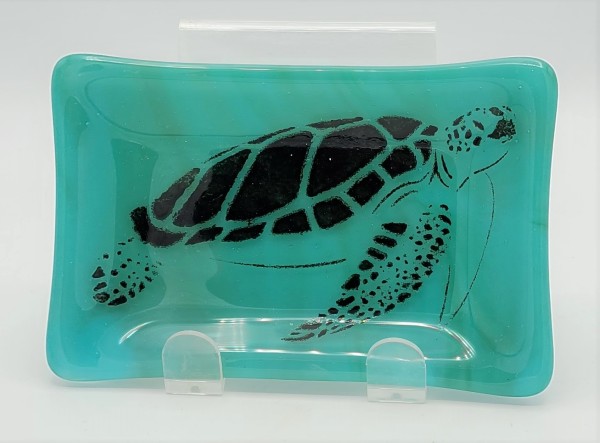 Soap Dish/Spoon Rest-Sea Turtle on Blue/Green Streaky