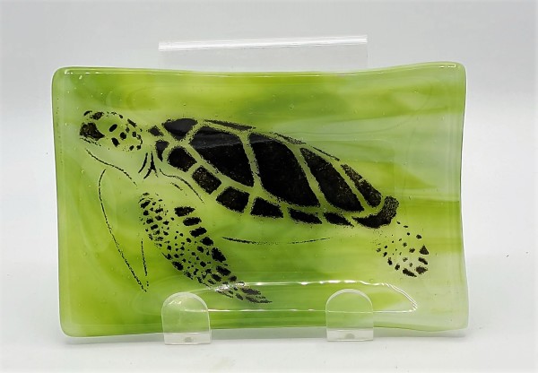 Soap Dish/Spoon Rest-Sea Turtle on Green Streaky