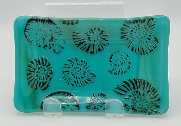 Soap Dish/Spoon Rest-Anemones on Blue/Green Streaky by Kathy Kollenburn
