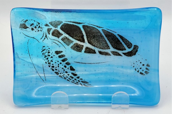 Soap Dish/Spoon Rest-Sea Turtle on Turquoise/White Streaky by Kathy Kollenburn