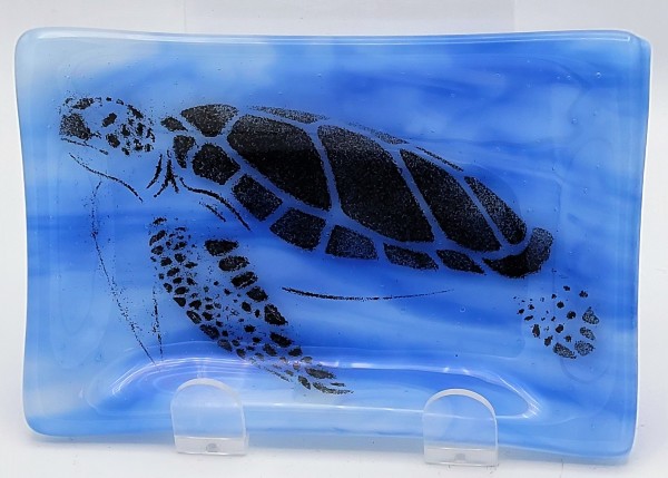 Soap Dish/Spoon Rest-Sea Turtle on Blue/White Streaky by Kathy Kollenburn