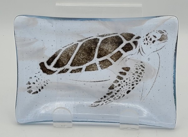 Soap Dish/Spoon Rest-Sea Turtle on Blue Tint/White Streaky by Kathy Kollenburn
