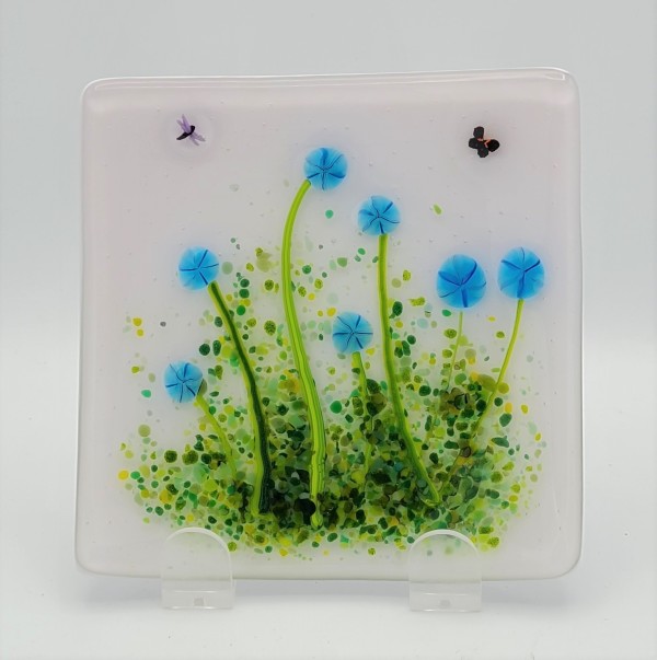 Small Plate-Blue Flower Garden by Kathy Kollenburn