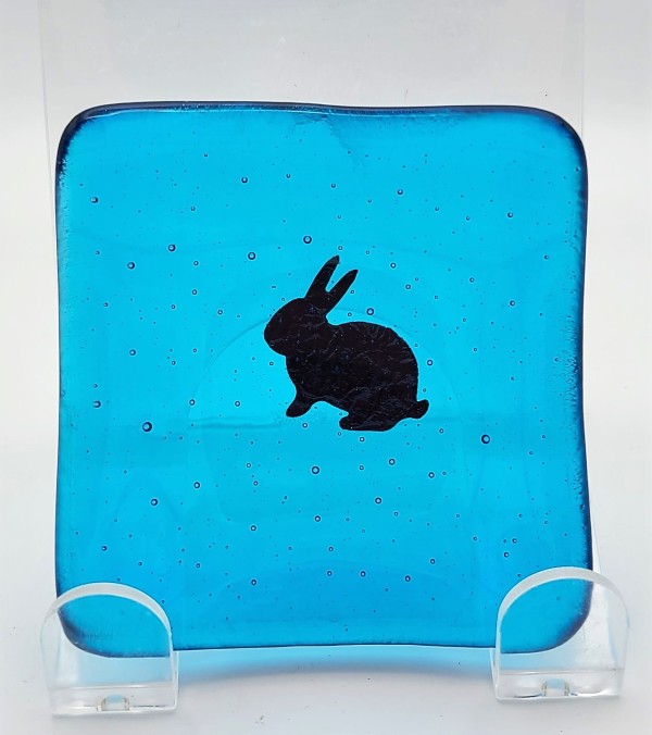 Trinket Dish with Copper Bunny on Turquoise