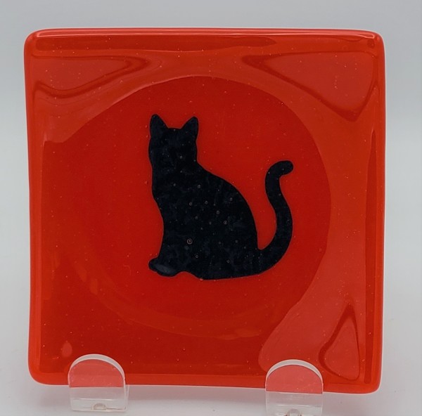 Plate with Copper Cat in Red by Kathy Kollenburn