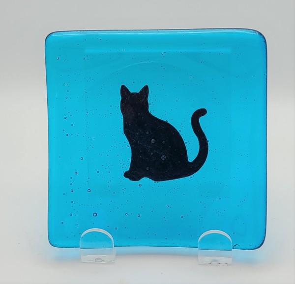 Plate with Copper Cat in Turquoise by Kathy Kollenburn