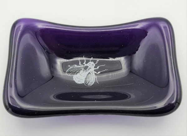 Trinket Dish with White Bumblebee in Purple
