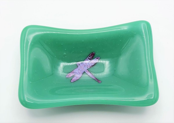 Trinket Dish with Copper Dragonfly in Mineral Green by Kathy Kollenburn
