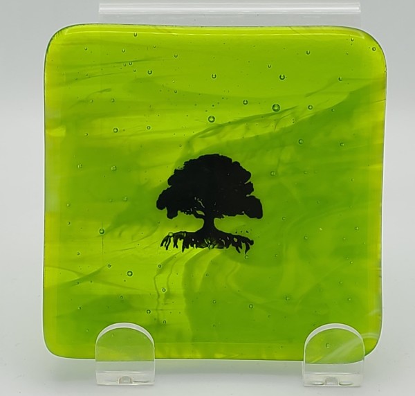 Small Plate with Tree of Life on Green/White Streaky by Kathy Kollenburn