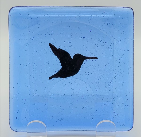 Plate with Copper Hummingbird in Sky Blue by Kathy Kollenburn