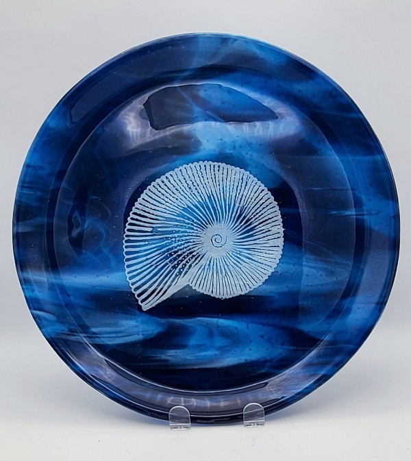 Nautilus Platter, Large on Copper Blue/White Streaky by Kathy Kollenburn