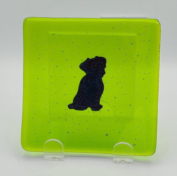Plate with Puppy in Spring Green by Kathy Kollenburn