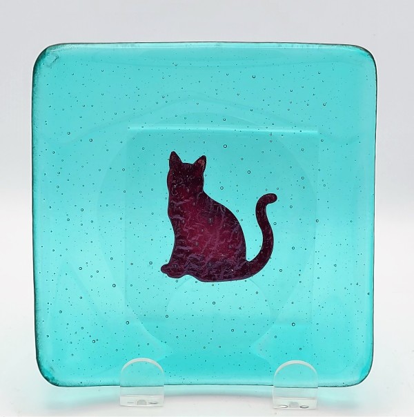 Plate with Copper Cat on Aquamarine