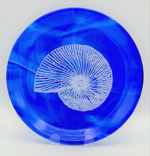 Platter with Nautilus on Blue Streaky by Kathy Kollenburn