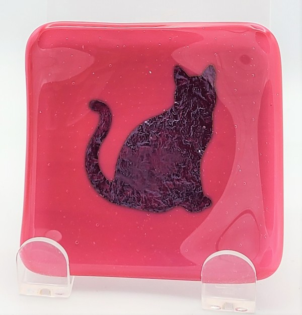 Small Plate with Copper Cat in Pink by Kathy Kollenburn