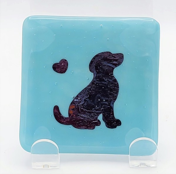 Small Plate with Copper Dog/Heart in Powder Blue