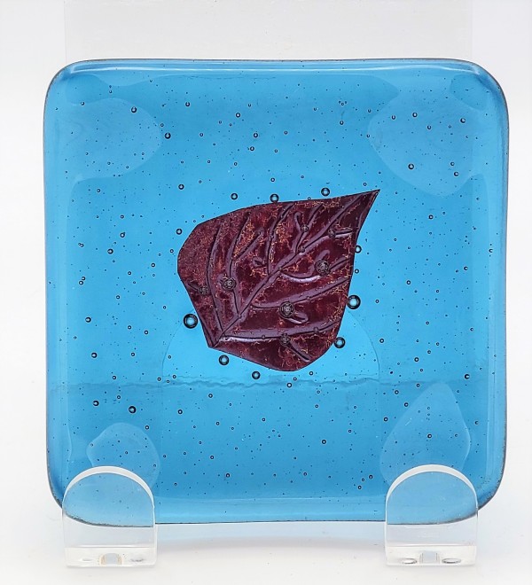 Small Plate with Copper Leaf in Steel Blue