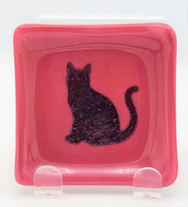 Small Plate with Copper Cat in Pink