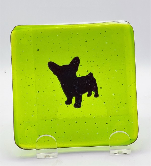 Small Plate with Copper Corgi in Spring Green by Kathy Kollenburn