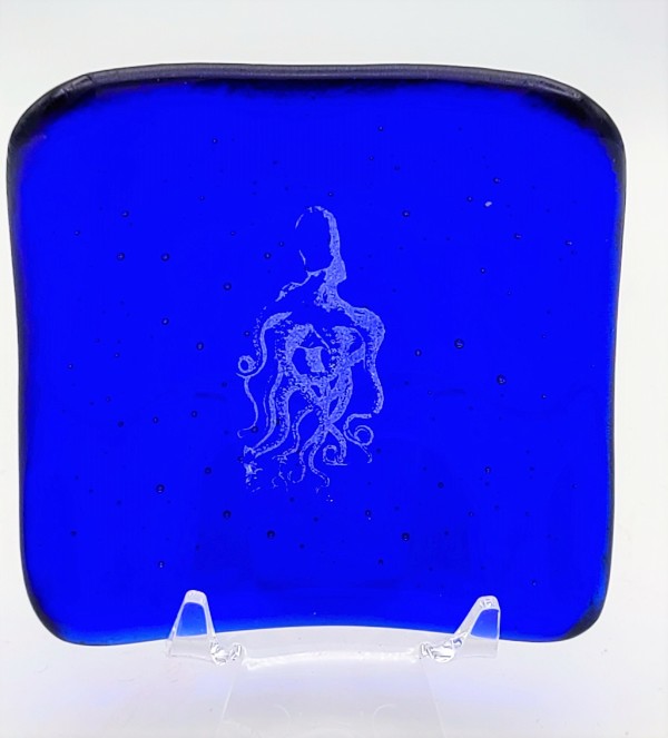 Trinket Dish-White Octopus on Cobalt