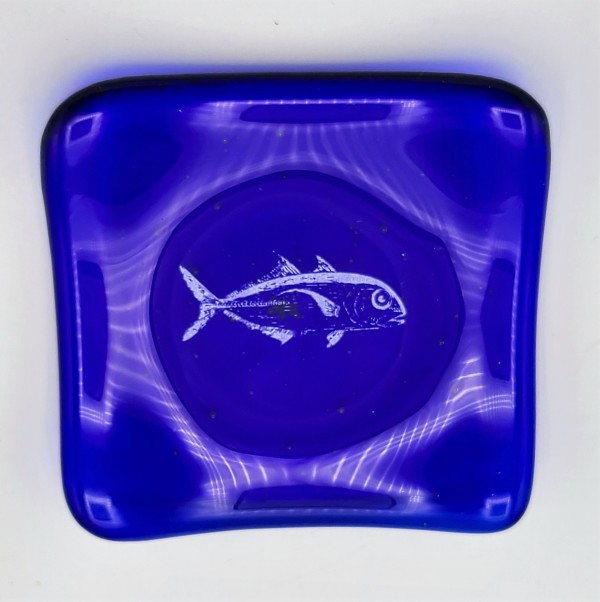 Trinket Dish-White Fish on Cobalt by Kathy Kollenburn