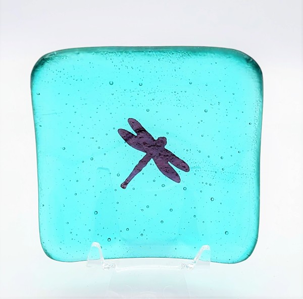 Trinket Dish-Copper Dragonfly in Light Aquamarine