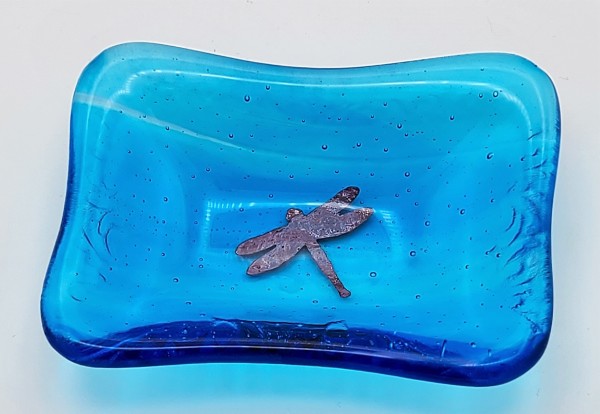 Trinket Dish with Copper Dragonfly in Turquoise