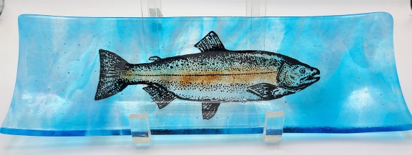 Long Tray with Rainbow Trout on Turquoise/White Streaky