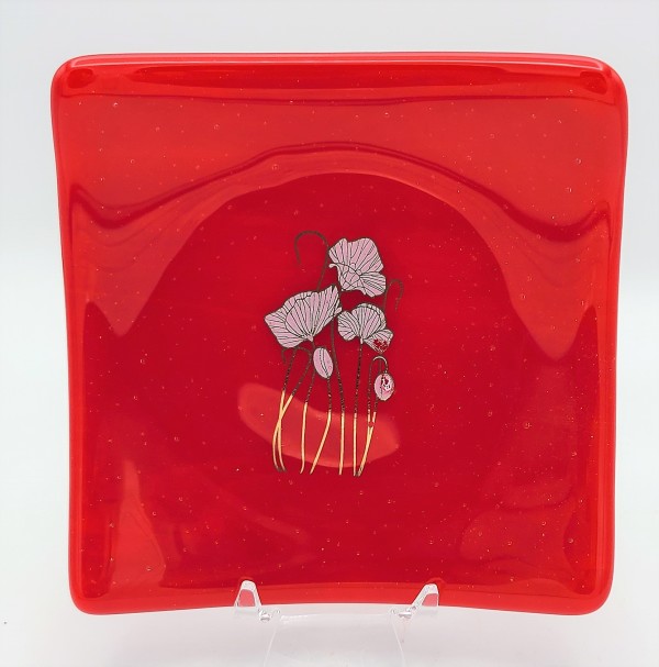 Small Plate-Red with White Poppies by Kathy Kollenburn