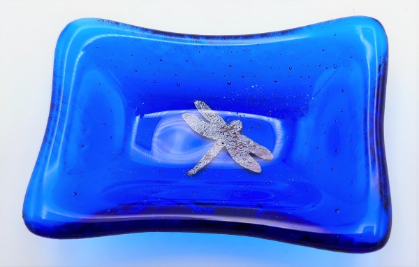 Trinket Dish-Blue with Copper Dragonfly