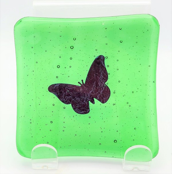 Small Plate-Green with Copper Butterfly