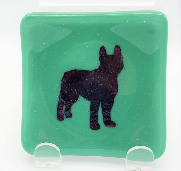 Small Plate-Green with Copper Boston Terrier by Kathy Kollenburn
