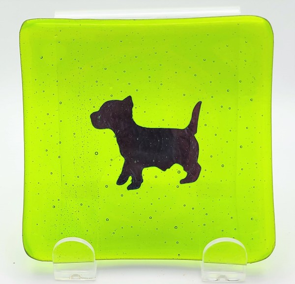 Small Plate in Green with Copper Puppy
